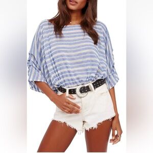 Free People Azaela Eyelet Top women’s size large blue oversized batwing boho